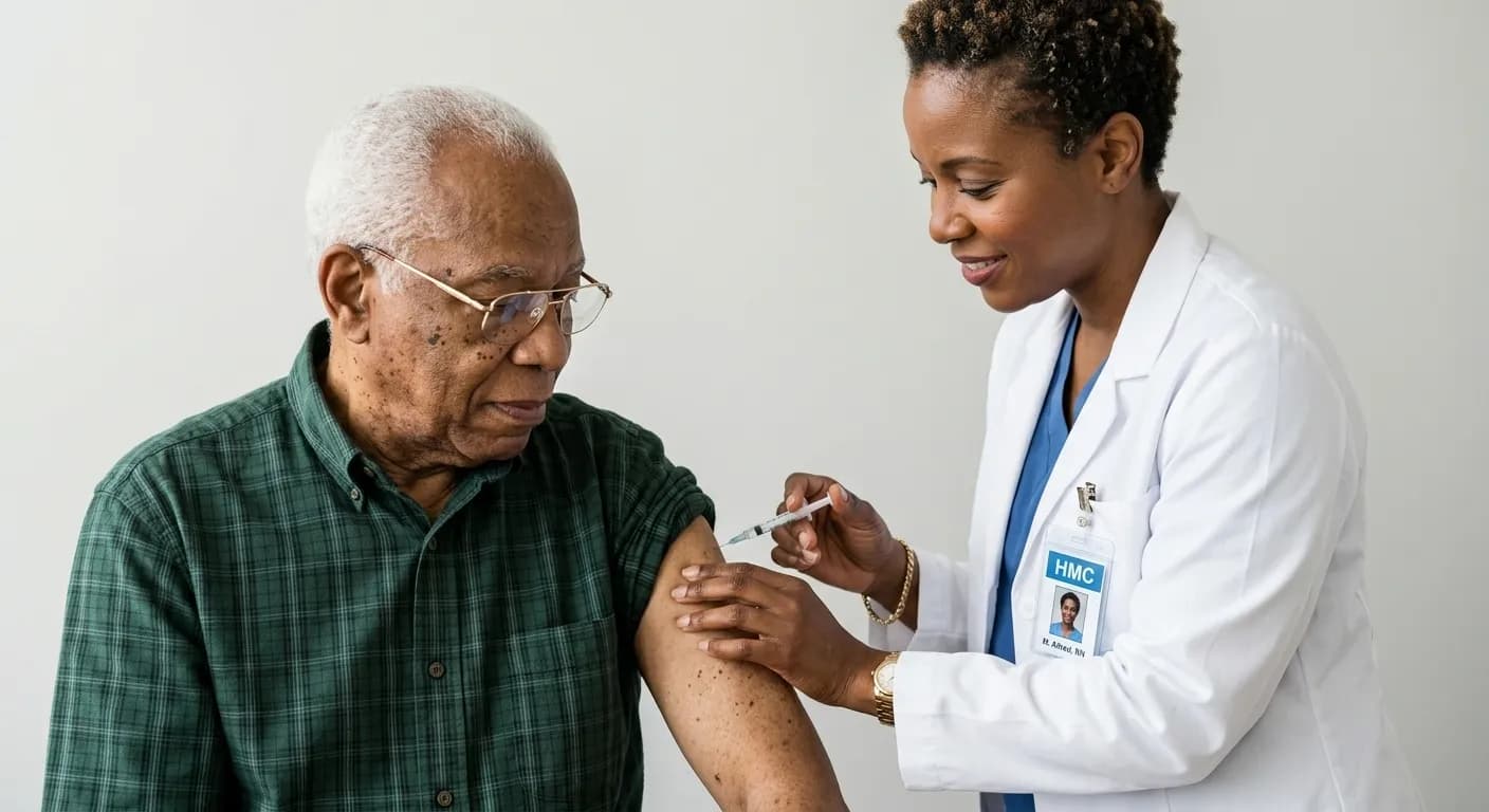 Elderly patient receiving care from a doctor