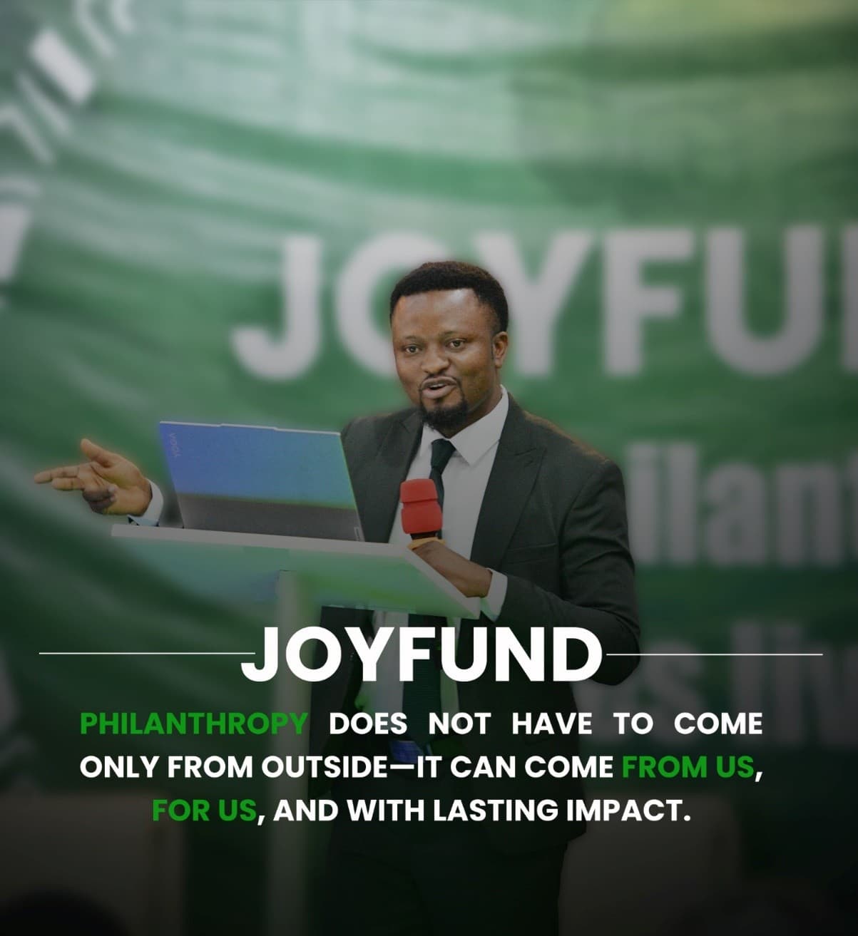 JoyFund founder presenting the JoyFund initiative